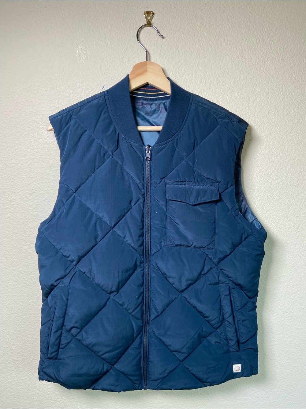 Marine Layer Puffer Vest Mens Medium Sky Captain Blue Reversible Quilted Down